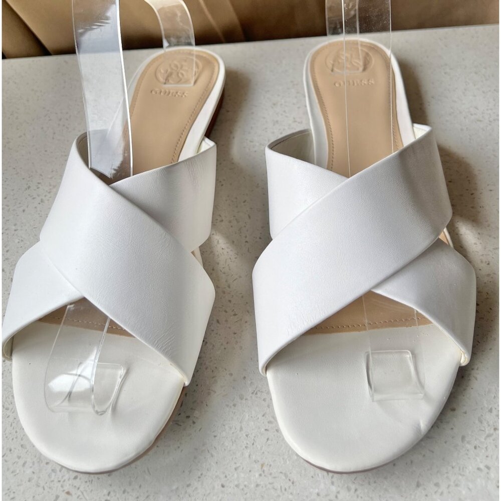 Guess Womens White Leather Crisscross Slide Sandals Size 9.5 M Open Toe Shoes - Picture 6 of 12